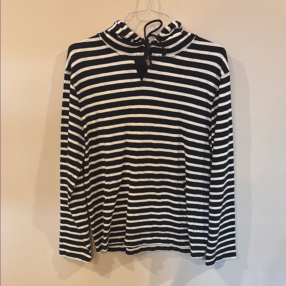 J Crew Navy and White Lightweight Striped Hoodie Men's M